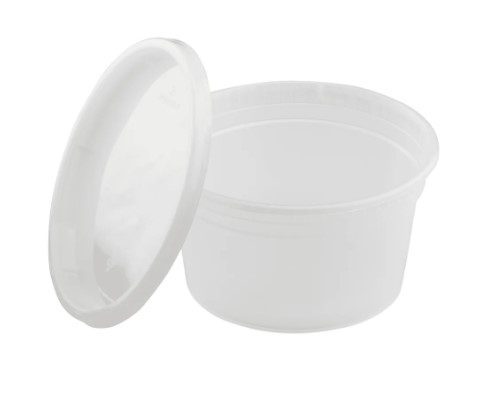 Small white plastic condiment cup with lid